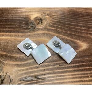 Vintage Men’s Square Mother of Pearl Chain Cufflinks Silver Tone
